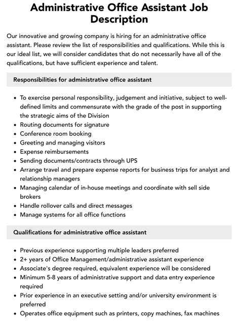 Administrative Office Assistant Job Description | Velvet Jobs