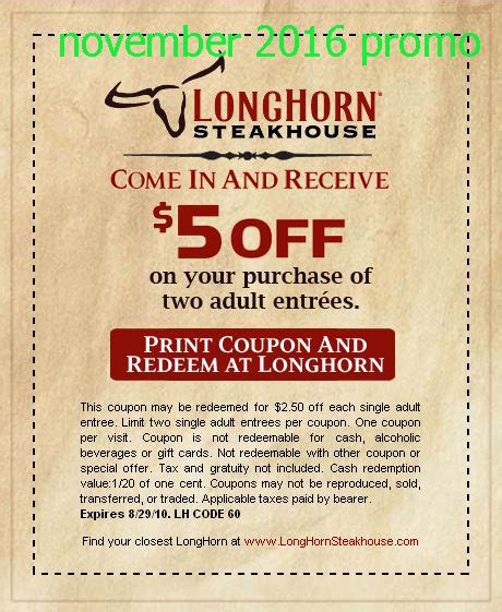 Free Printable Coupons: Longhorn Steakhouse Coupons