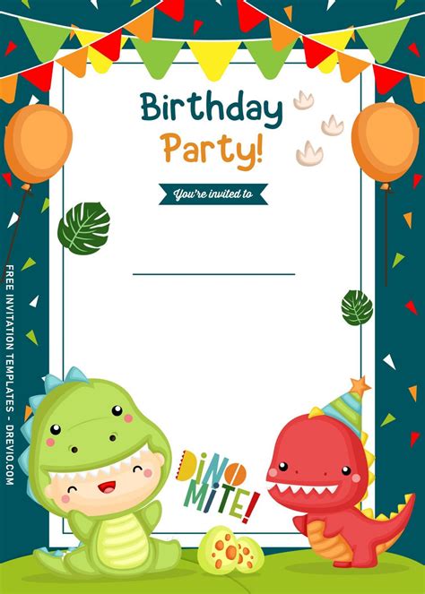 9+ Awesome Dino Party Birthday Invitation Templates - Drevio : Free And ...