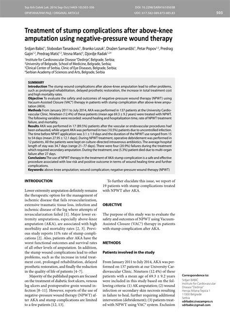 (PDF) Treatment of stump complications after above-knee amputation using negative-pressure wound ...