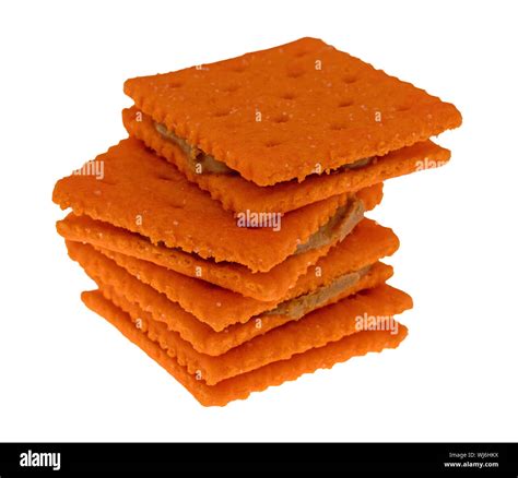 Side view of a stack of cheese flavored peanut butter sandwich crackers ...