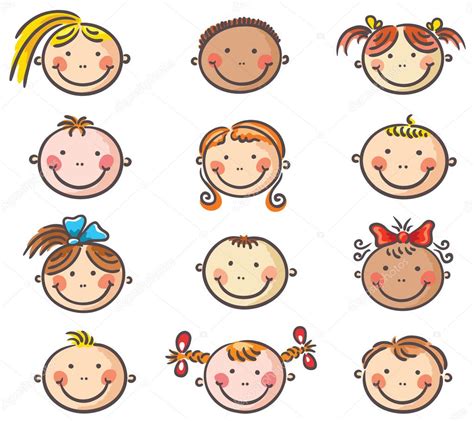 Caras de dibujos animados feliz niños — Vector de stock © Katerina_Dav ...