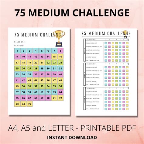 75 Medium Challenge Tracker Day Challenge Printable Weight - Etsy ...