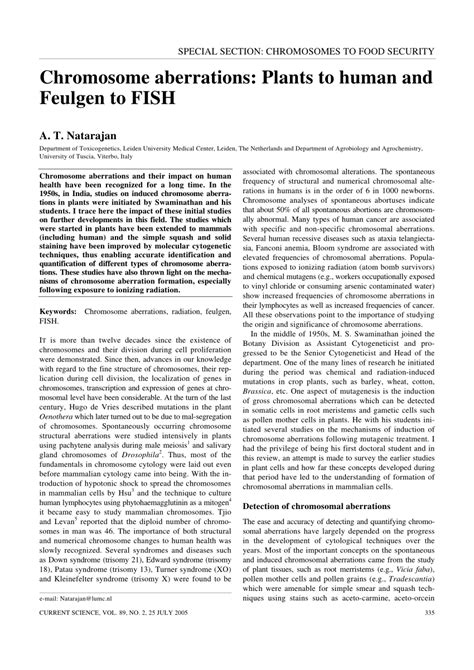 (PDF) Chromosome aberrations: Plants to human and Feulgen to FISH