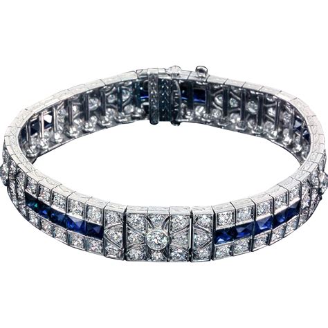 Diamond Sapphire Bracelet Platinum 10.00 cttw from thejewelrycollectors on Ruby Lane