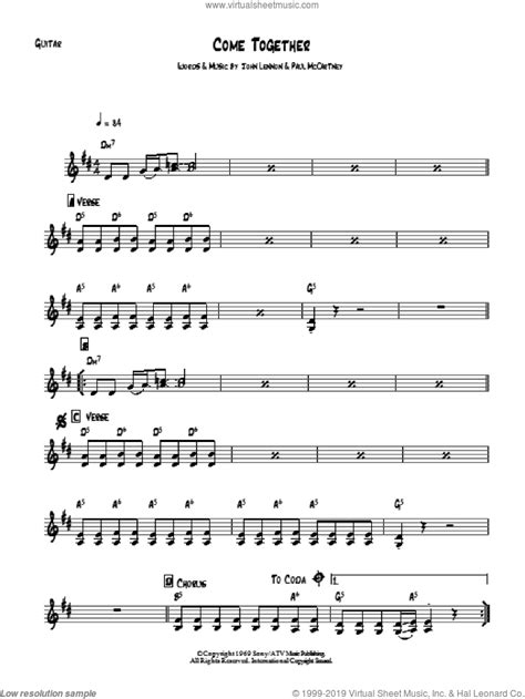 Beatles - Come Together sheet music for guitar solo (chords)