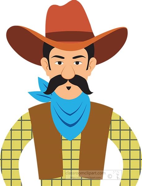 Cowboys Clipart - cowboy-character-wearing-hat-blue-bandana-clipart - Classroom Clipart