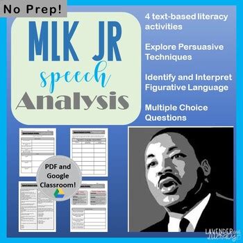 Martin Luther King Speech Analysis by Lavender and Literacy | TpT