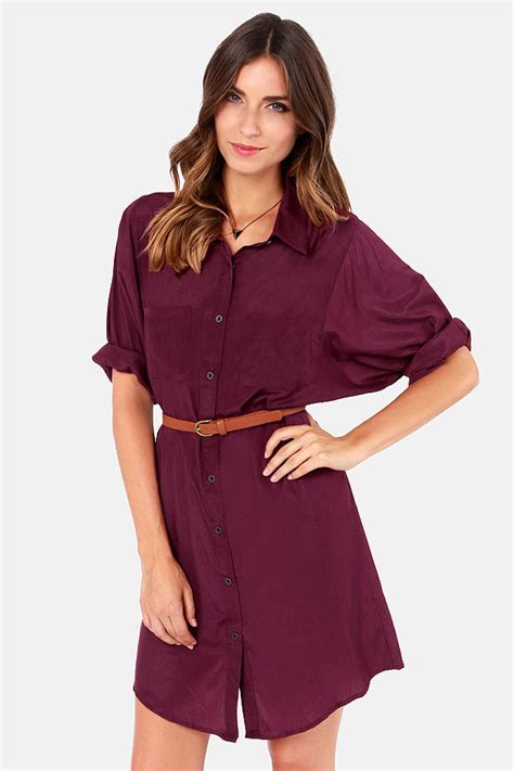 Cute Burgundy Dress - Shirt Dress - Belted Dress - $40.00 - Lulus