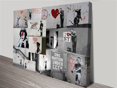 Banksy Red Collage Canvas Wall Art Brisbane Poster Pictures