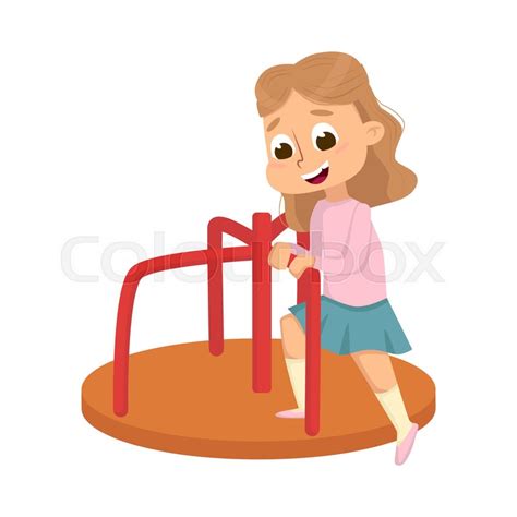 Cute Girl Playing Merry Go Round, Kid ... | Stock vector | Colourbox