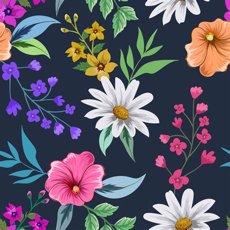 Colorful seamless pattern with botanical floral design on dark ...