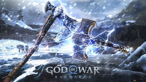 God of War Ragnarok - Kratos Axe and Thor's Hammer 4K wallpaper download