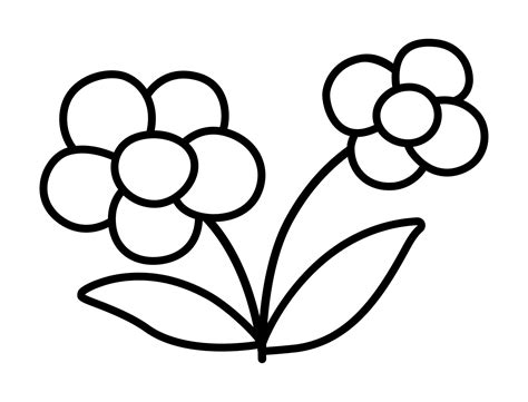 Vector simple black and white flower icon. First blooming plant outline illustration. Floral ...