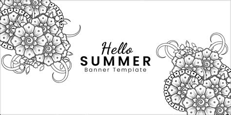 Premium Vector | Hello summer banner template with mehndi flower