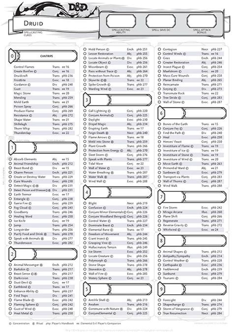 Druid Spell Sheet - by John Bard (Printable) - Dungeon Masters Guild | Dungeon Masters Gu… | Dnd ...