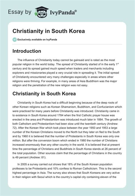 Christianity in South Korea - 1128 Words | Essay Example