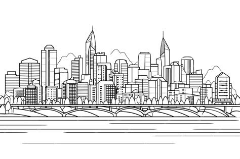 Premium Vector | Thin line style city panorama outline cityscape wide ...