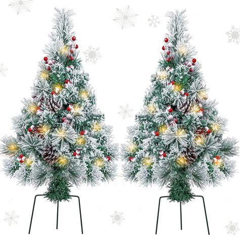 Pathway Christmas Tree 2.5FT Outdoor Pre-Lit Flocked Snow Artificial ...