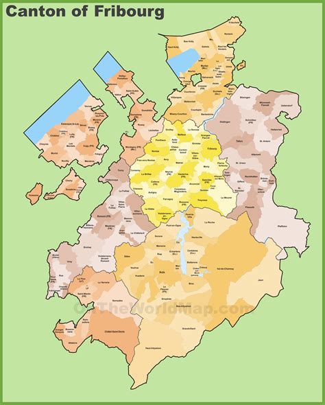 Canton of Fribourg municipality map - Ontheworldmap.com