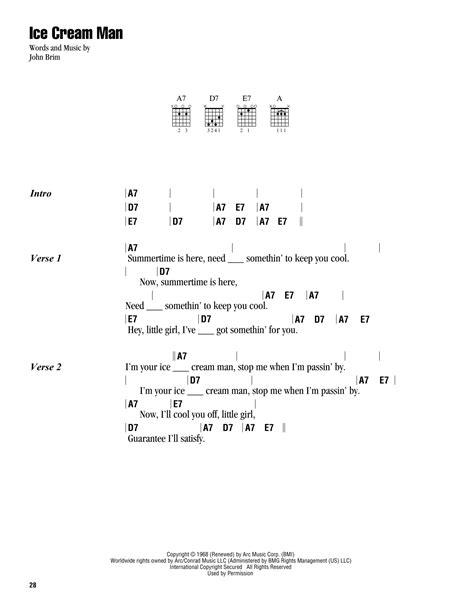 Ice Cream Man by John Brim Sheet Music for Guitar Chords/Lyrics at Sheet Music Direct