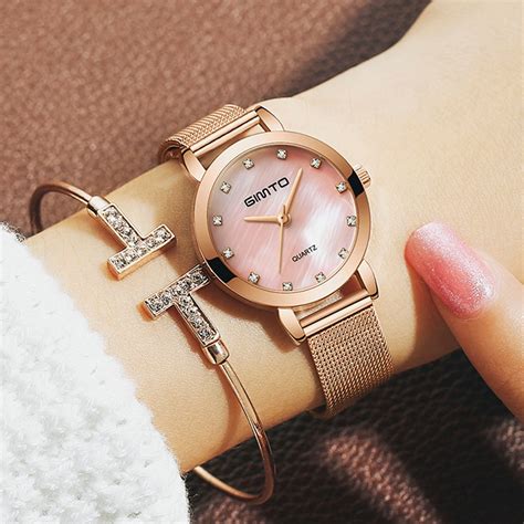 GIMTO 2018 Fashion Ladies Quartz Watch Small Steel Bracelet Rose Gold Crystal Women Wrist ...