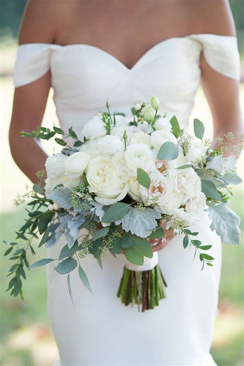 White Ranunculus and Eucalyptus Bouquet