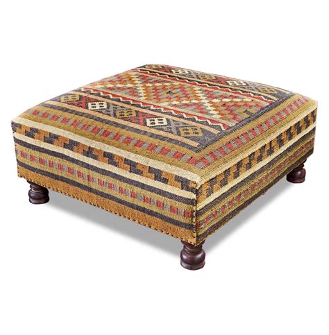 Rae Plains Southwestern Rustic Kilim Square Coffee Table Ottoman