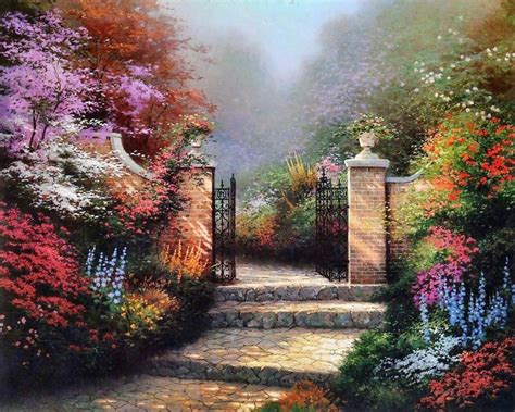 Thomas Kinkade Art, Thomas Kinkade Paintings, Garden Painting Art, Art Painting Oil, Paintings ...