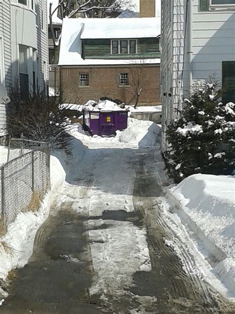 One of our purple dumpster rentals snowed in at a job site in Waterbury. | Dumpster rental ...