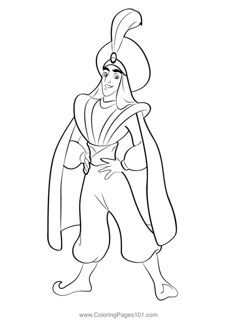 Aladdin As Prince Ali Coloring Page for Kids - Free Aladdin Printable ...