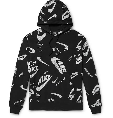 Nike - Logo-Print Fleece-Back Cotton-Blend Jersey Hoodie - Black Nike