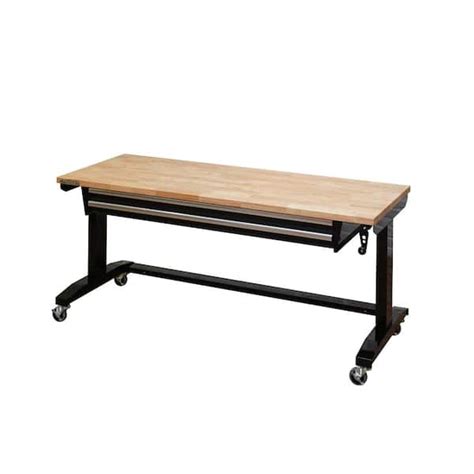 Husky 62 in. Adjustable Height Workbench Table with 2-Drawers in Black ...