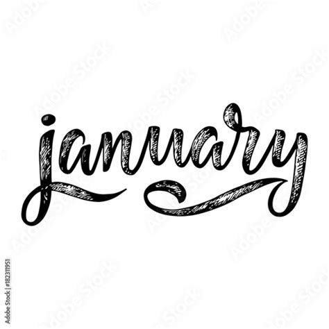 Handwritten names of months: January. Calligraphy words for calendars and organizers. Stock ...