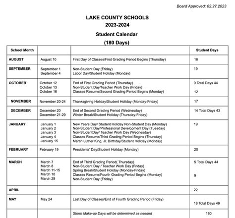 Lake County Schools Calendar Holidays 2023-2024