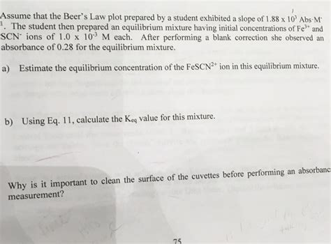 Solved Assume that the Beer's Law plot prepared by a student | Chegg.com