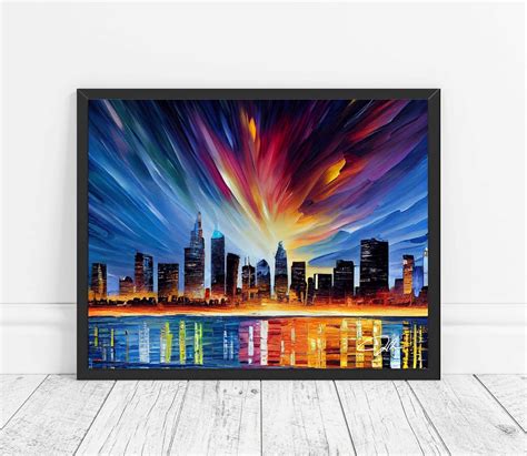 Detroit Michigan Skyline Art Print Detroit Painting Wall Art, Original Detroit City Artwork ...