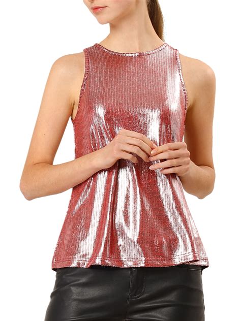 Unique Bargains - Unique Bargains Women's Metallic Shiny Tank Top ...