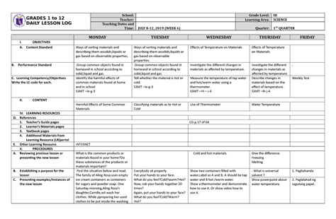 DLL Science 3 Q1 W6 - GRADES 1 to 12 DAILY LESSON LOG School: Grade ...