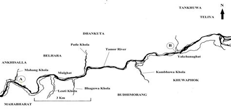 Map of the Tamor River showing sampling area from A to B. | Download Scientific Diagram