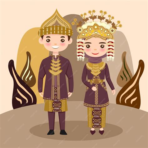 Premium Vector | A couple geeting married in traditional palembang wedding