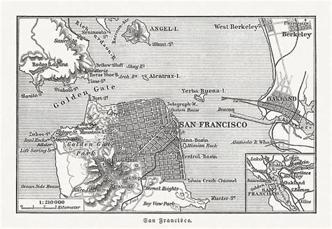 Historical map of San Francisco and surroundings, woodcut