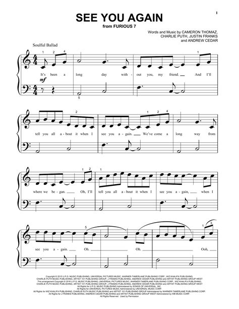 See You Again by Wiz Khalifa feat. Charlie Puth Sheet Music for Beginning Piano Solo at Sheet ...