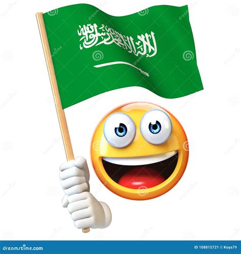 Emoji Holding Saudi Arabia Flag, Emoticon Waving National Flag 3d Rendering Stock Illustration ...