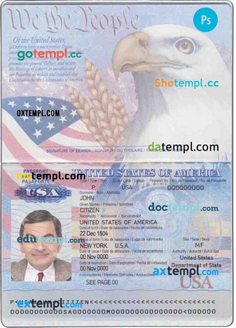 USA passport template in PSD format, fully editable, with all fonts ...