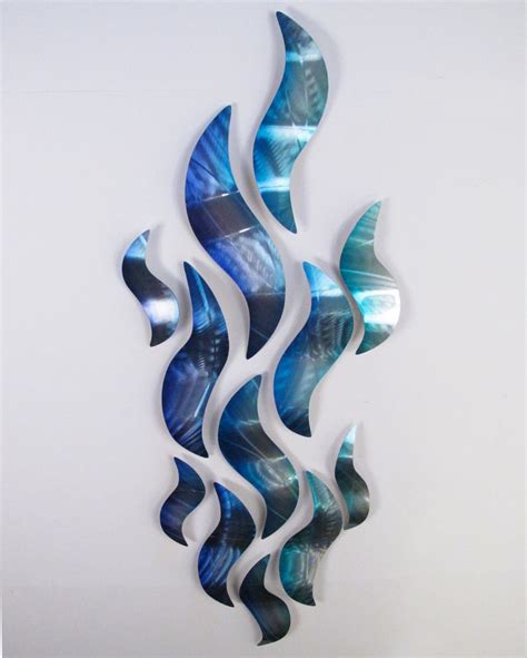 Large Metal Wall Sculpture Blue Wave Tropical Design Modern - Etsy