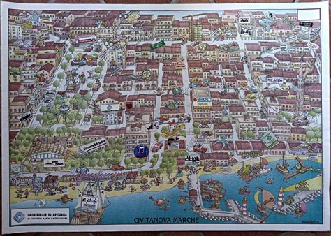 Civitanova Marche Italy c.1980 Pictorial Map Poster by Maurizio Bravet – The Old Map Shop