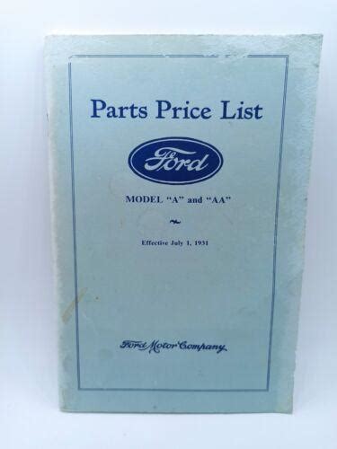 Vintage Ford Model A and AA Body Parts Price List - July 1st 1963 ...