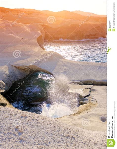 Sarakiniko beach at sunset stock photo. Image of waves - 35378336