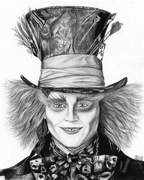 Johnny Depp - Mad Hatter, Alice in Wonderland drawing by Alison Andreasen | Desenho de rosto ...